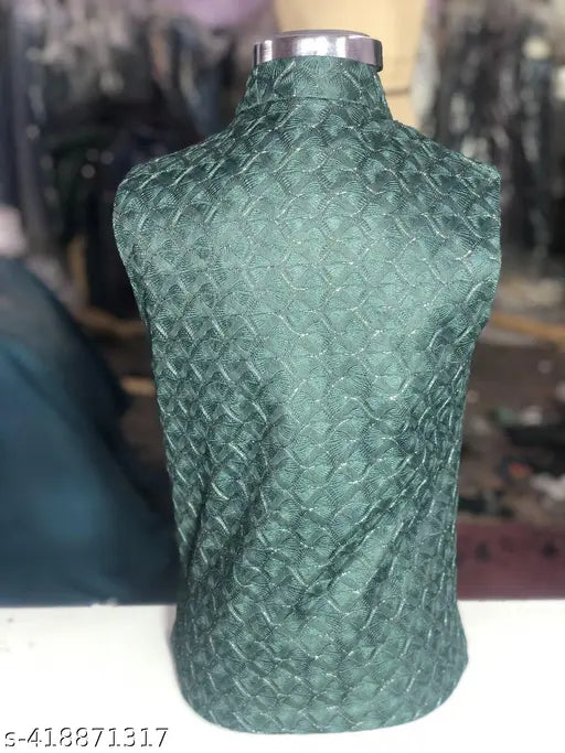 Nadwi Garments cotton sleeveless printed net Sadri waistcoat for boys, Indian traditional clothing