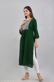 Dark green rayon embroidered kurti, ideal for casual and office wear. Perfect fit for L, XL, XXL women