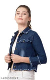 Solid denim three-quarter sleeve jackets, stylish Danim cut for women. Made in India." (90 characters)