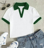 Trendy viscose girls' t-shirt, solid pattern, short sleeves, suitable for various outfits, stylish, Indian origin