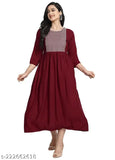 Maroon Rayon long flared kurta with thread embroidery, modern Indian partywear