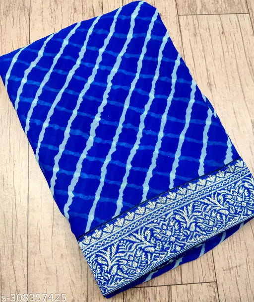 Trendy new Georgette Leheriya saree, single piece in free size, solid-pattern running blouse from India