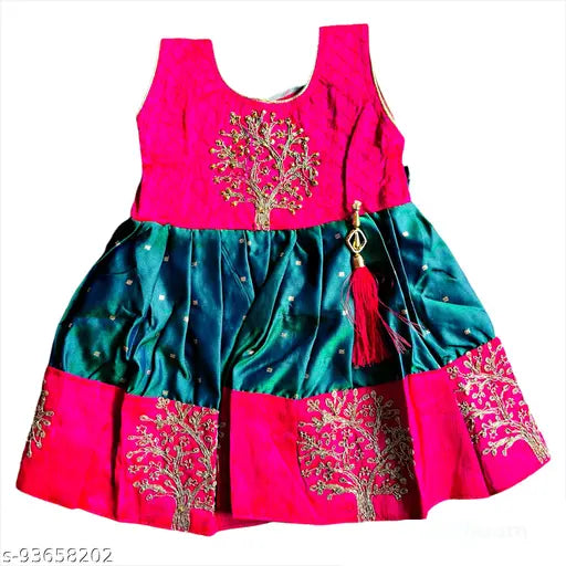 Fuscia chiffon girls party wear dress, 18-24M, vibrant party attire from India