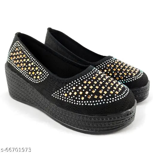 Embellished net synthetic ballet flats, slip-on footwear for women, India-made, size IND-8 (25cm length, 8cm width)