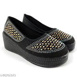 Embellished net synthetic ballet flats, slip-on footwear for women, India-made, size IND-8 (25cm length, 8cm width)