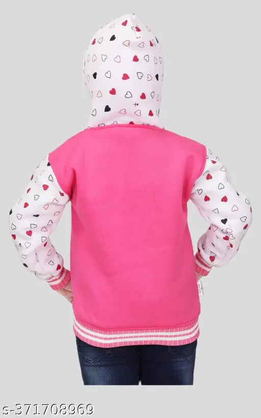 Winter kids hoodie jacket, wool sleeveless, printed net design for girls (age 3-16), India origin