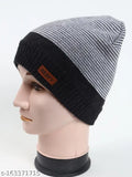Textured one-size Lycra beanie, solid woolen cap for men, handcrafted in India