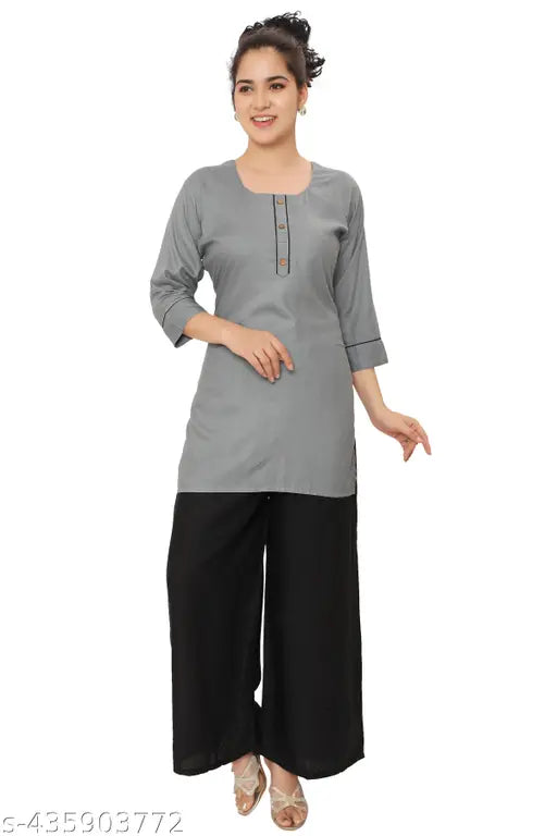 Rayon short kurti and palazzo set pack of 2, ethnic printed net print, all sizes available