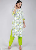 Attractive white and perot color rayon floral print woman's kurta pant set with three-quarter sleeves, featuring palazzo bottoms. Rayon material. Indian origin