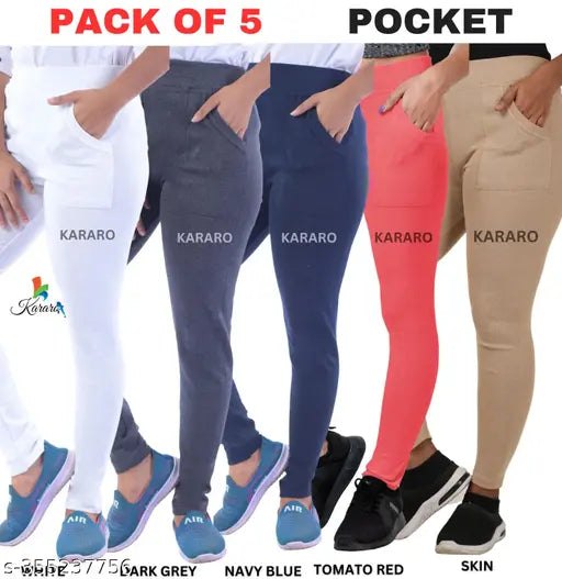 Stylish cotton blend jeggings pack of 5 (OE recycled fabric), trendy and lightweight, women's sizes from 26-34/Free Size
