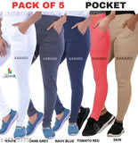Stylish cotton blend jeggings pack of 5 (OE recycled fabric), trendy and lightweight, women's sizes from 26-34/Free Size