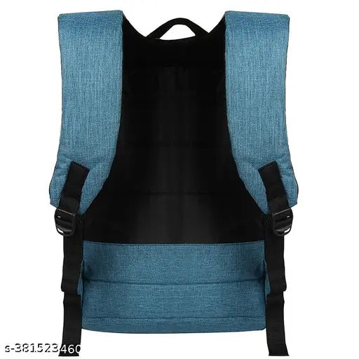 Durable blue water-resistant polyester laptop backpack fits 15.6" laptops, features 5 zipper compartments & adjustable breathable padded shoulder straps for travel or school use