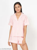 Cotton striped pink top & shorts set for women, CRE8 brand