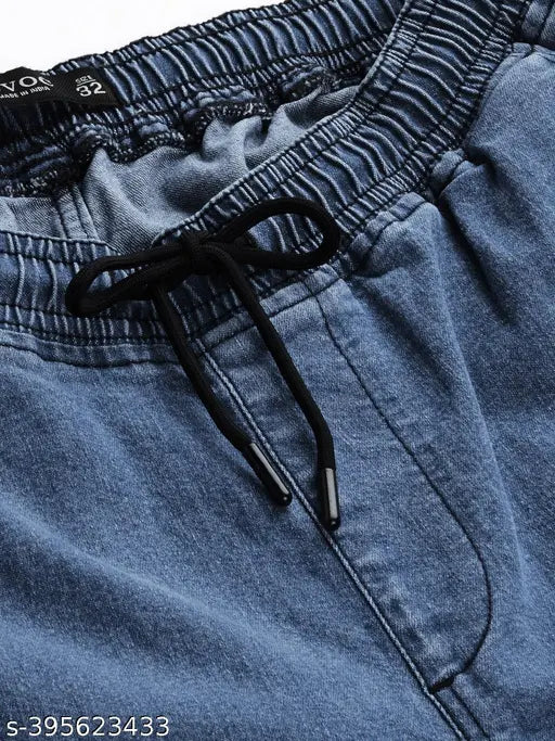 Light blue cotton blend men's slim jeans from India