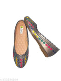 Grey embroidered textile ballerinas for girls & women, closed back with comfortable non-slip sole. Size: IND-7, IND-8 (Indian footwear)