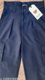 Dark blue cotton blend Korean cargo pants, baggy style with 5 pockets, imported stretchable material for all-day comfort