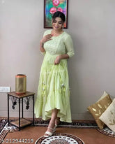 Indian embroidered cotton gown, three-quarter sleeves, premium quality Reyon Lurex