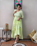 Indian embroidered cotton gown, three-quarter sleeves, premium quality Reyon Lurex