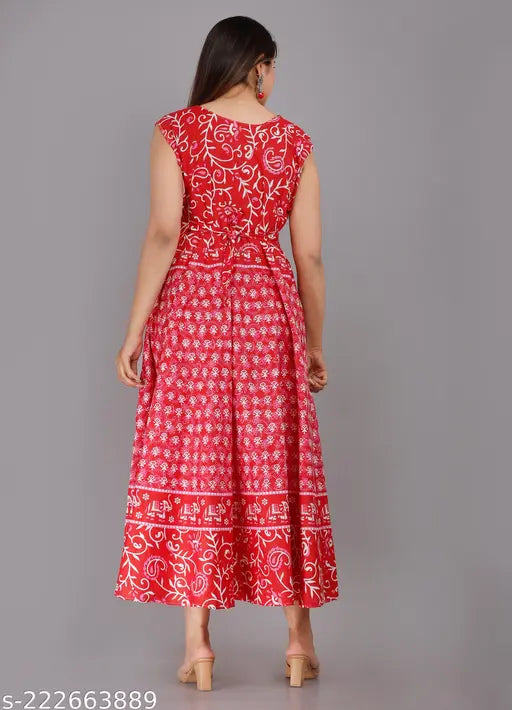 Multicolored cotton printed midi dress, stylish round neck mandala design for women
