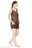 Siya alluring satin nightsuit set, sleeveless spaghetti top and short bottoms, 2 pieces, solid pattern from India
