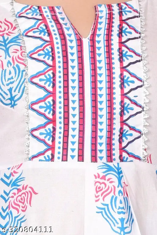 White Kids Printed Salwar Suit Set on Plazo Trend, Rayon and Poly Chiffon fabric, Indian ethnic wear for 4-5 years to 12-13 years old kids