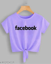 Lavender Lycra crop top with FB print, short sleeves and round neck, size N available