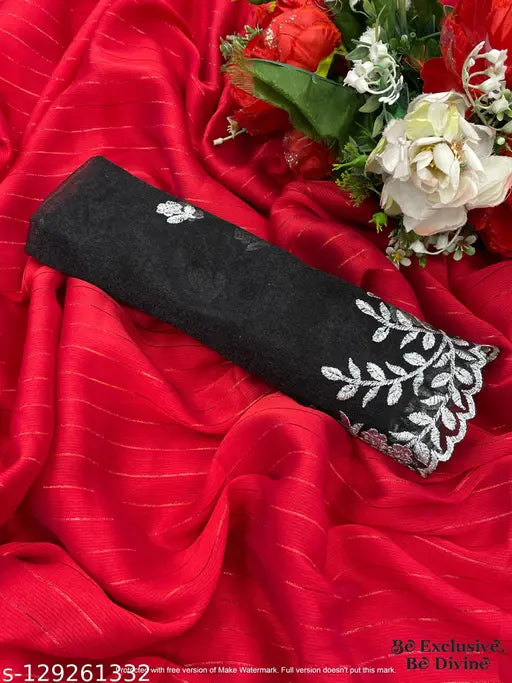 Rainbow chiffon saree with silver simitar, embellished net blouse on mannequin