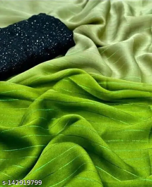 Rainbow chiffon saree with self-design sequence net pattern, free size (5.5m length), India origin