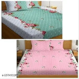 White glace cotton, floral-patterned fitted bedsheets with 4 pillow covers, lightweight for summer, easy to wash at home