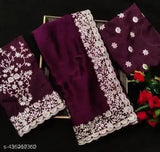 Purple Georgette embroidered sari with blouse - Indian wedding and party wear for women