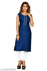 Navy Blue Rayon Single Kurtha for Women - Sleeveless, Zari Embroidered, Floral Printed Western Front Slit Kurta