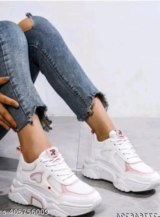 White mesh Megpar Girl casual sneaker shoes with PVC sole, lace-up fastening, and net back detail. Comfortable footwear for women offering style and grip. Made in India