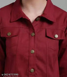 Fashionable denim jacket for girls, solid pattern, long sleeves, size 10-16 years, India origin