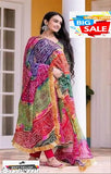 Long georgette gown with dyed/washed net, long sleeves, and dupatta. Traditional Indian designer gown for women in M, L, XL, XXL sizes