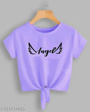 Acrylic lavender crop top with angel printed net pattern, short sleeves, size S-XL