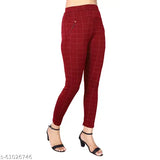 Trendy checked Lycra jeggings for women, essential casual wear, global appeal