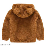 Cotton blend solid color winter teddy fur jacket with hoodie for kids (1-2 years), India