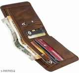 Stylish brown PU wallet, 3 compartments, 5 card slots, coin pocket. Free size (10x2 cm), classic design for daily use