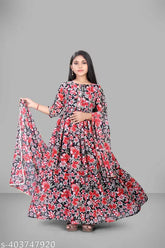Cotton blend printed net ruffle dress gown for girl aged 14 from The LAAIBA CREATION, India