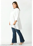 White rayon three-quarter sleeve top by SAAKAA, ideal for everyday wear with jeans or trousers. Made in India