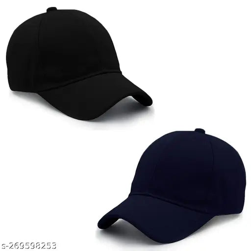 Black cotton caps combo: Adjustable baseball caps for men, women, and kids in black & dark blue - summer essential by Phirsein (India)