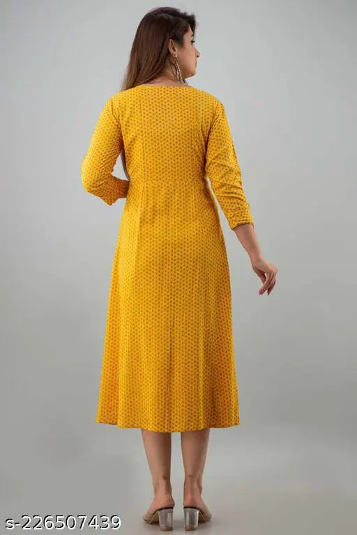 Pink rayon three-quarter sleeve printed anarkali kurti by Ambey, Indian women's fashion accessory