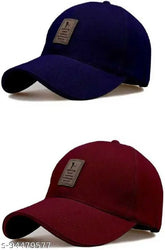 navy blue & maroon self-design cotton baseball cap set for men and boys, adjustable caps from India on display