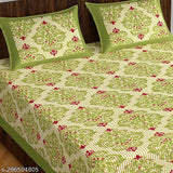 Queen-size Jaipuri cotton double bedsheet, 2 pillow covers, hand-printed in vibrant colors, India