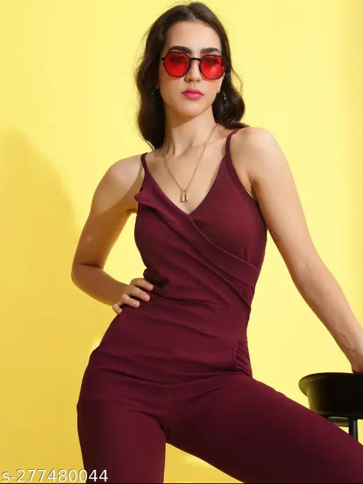 Sleeveless lycra dyed jumpsuit for women, solid pattern, made in India