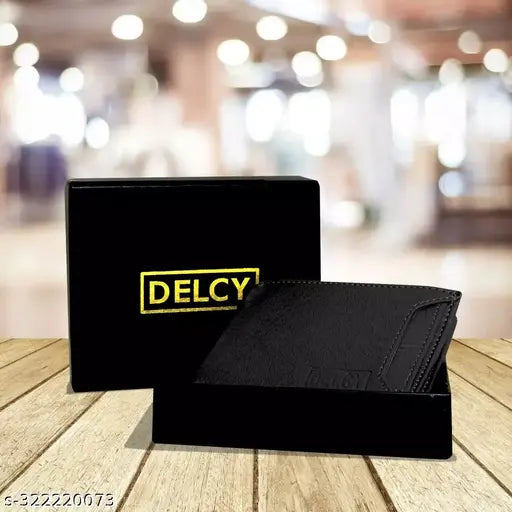 Men's and boys bi-fold artificial leather wallet, solid faux leather with 5 compartments, free size (12cm x 4cm), made in India