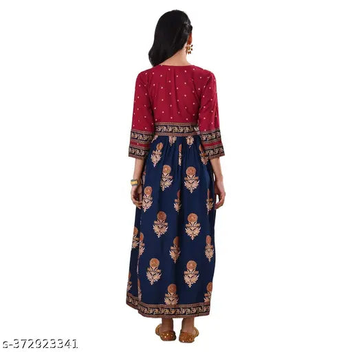 Polka print gold rayon Anarkali kurti for women's party wear, trendy and comfortable