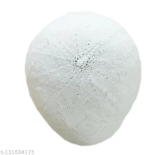 White cotton cap set for men, 10-piece family pack - Traditional Turkish knitted style, perfect for prayer or gifting