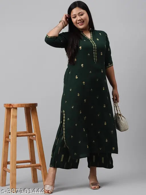 Beautiful printed rayon fabric Kurta Palazo Set, featuring three-quarter sleeves and palazzos. 100% Rayon material. Single set sizes available in S, M, L, XL, XXL, XXXL, 4XL. Indian origin