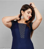 Blue rayon Anarkali kurtis with embroidered pattern, short sleeves, high-quality Indian fabric